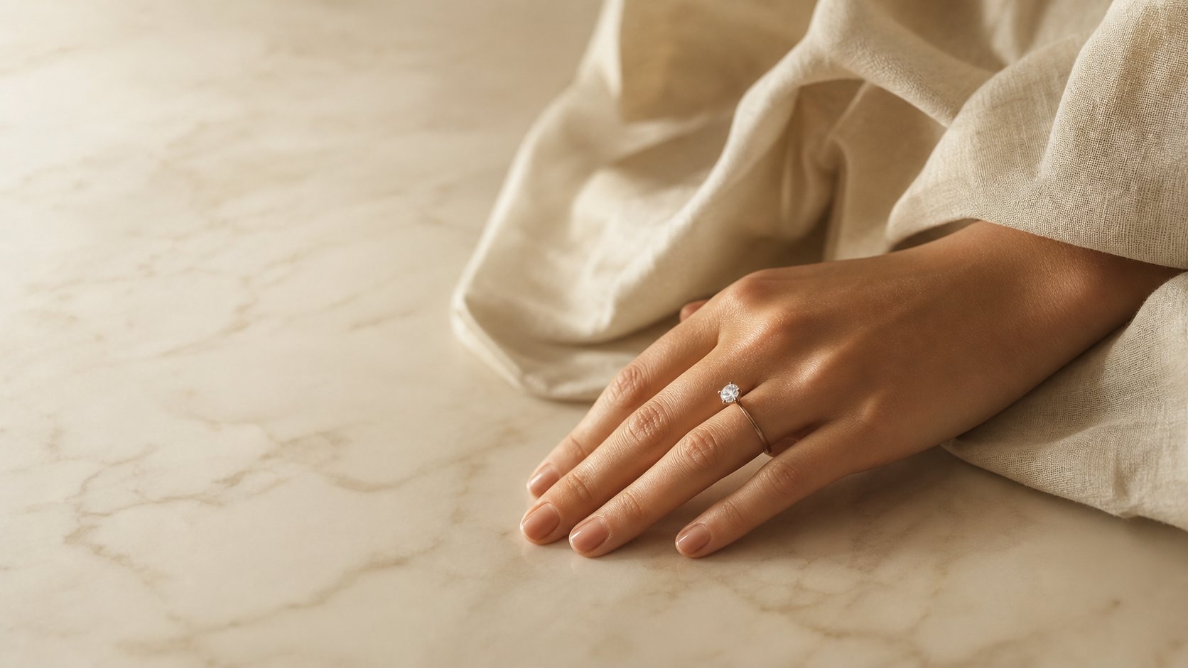 A single lab-grown diamond solitaire ring worn on the hand