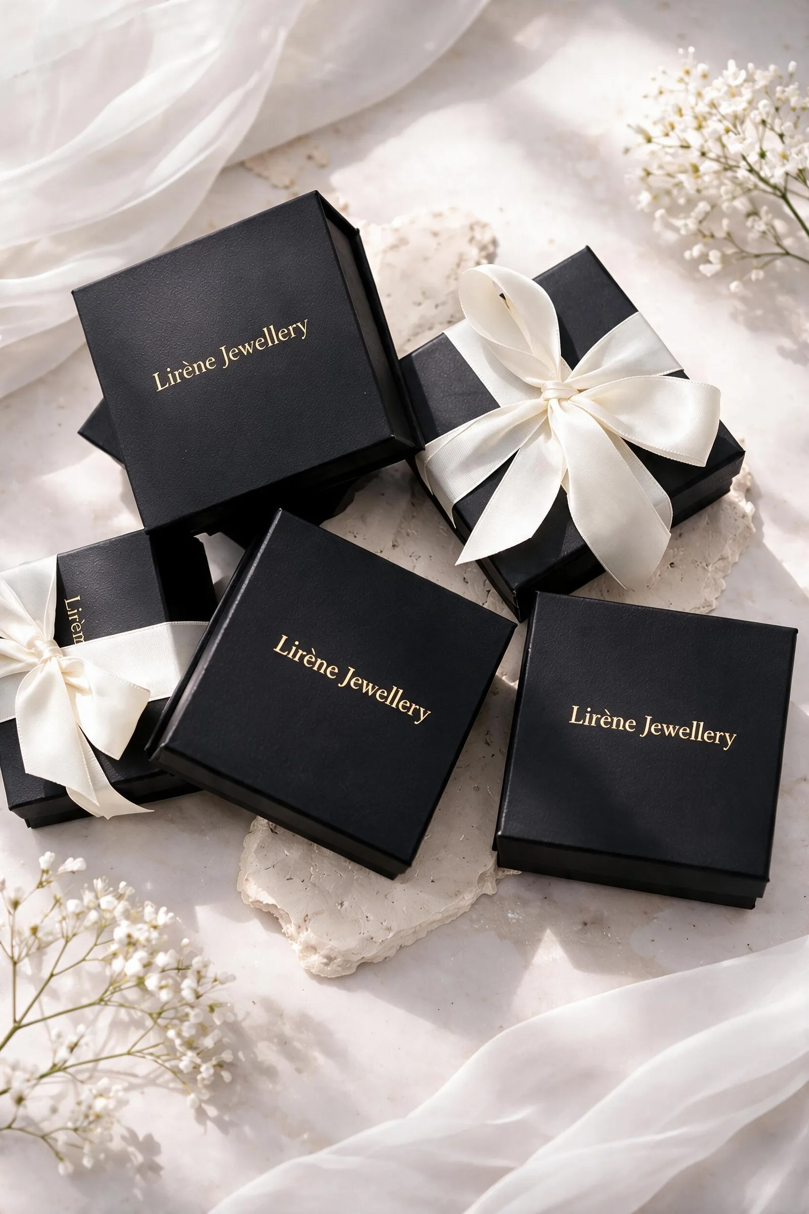LIRÈNE gift boxes, hand-tied with satin ribbon